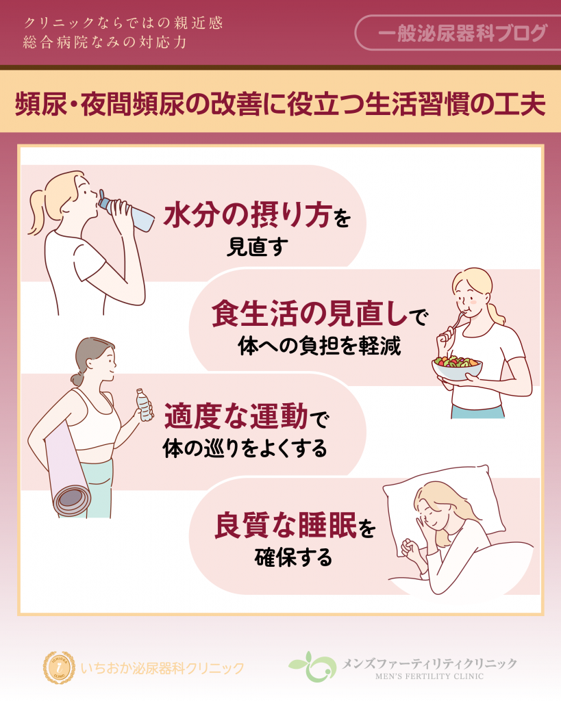 頻尿・夜間頻尿の改善に役立つ生活習慣の工夫