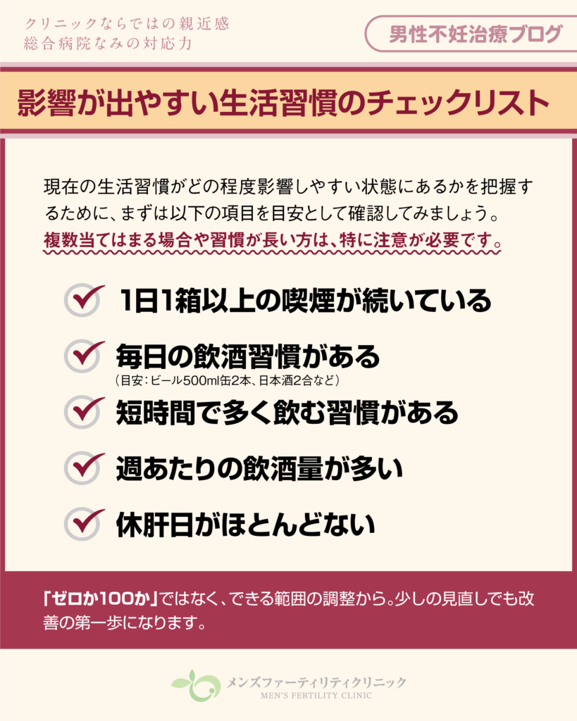 影響が出やすい生活習慣のチェックリスト