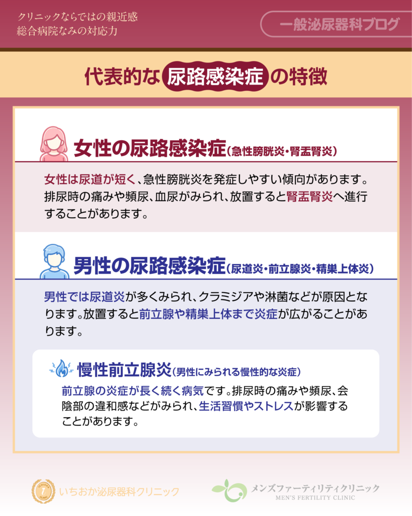 代表的な尿路感染症の特徴